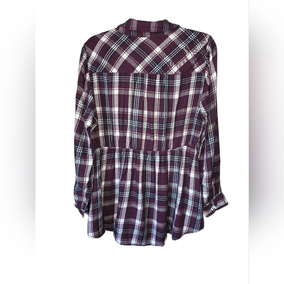 Lane Bryant Burgundy Plaid Button-Down Shirt |14/16 | Elastic Waist 100% Rayon - Picture 2 of 3